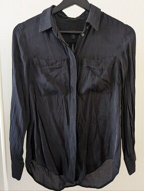 J. Crew Black Silk Button-Front Blouse